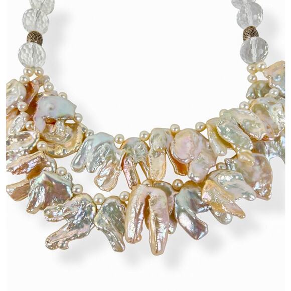 Keshi Pearl Necklace Iridescent Luster Irregular Shape Round Faceted Glass Beads - Picture 9 of 12